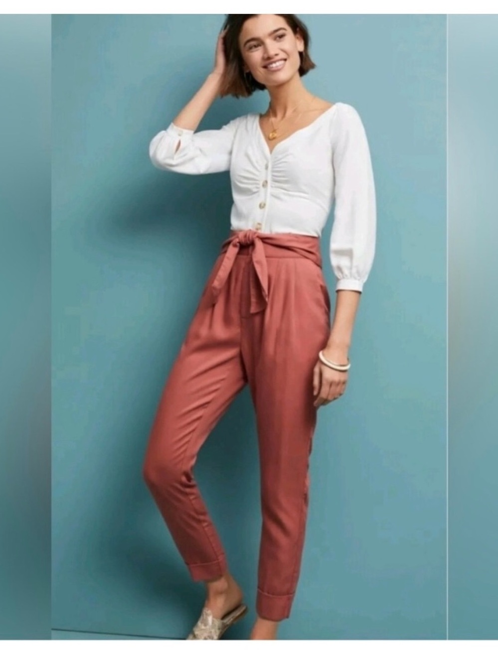 ZARA Coral Drawstring Waist Relaxed Trousers
